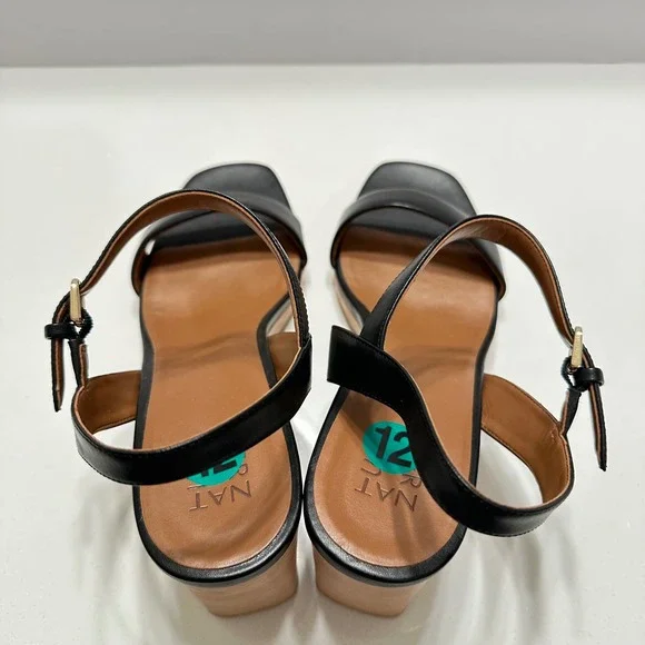 Naturalizer Womens Rose Black Leather Block Heel Sandals Square Toe Size 12 - Picture 5 of 9